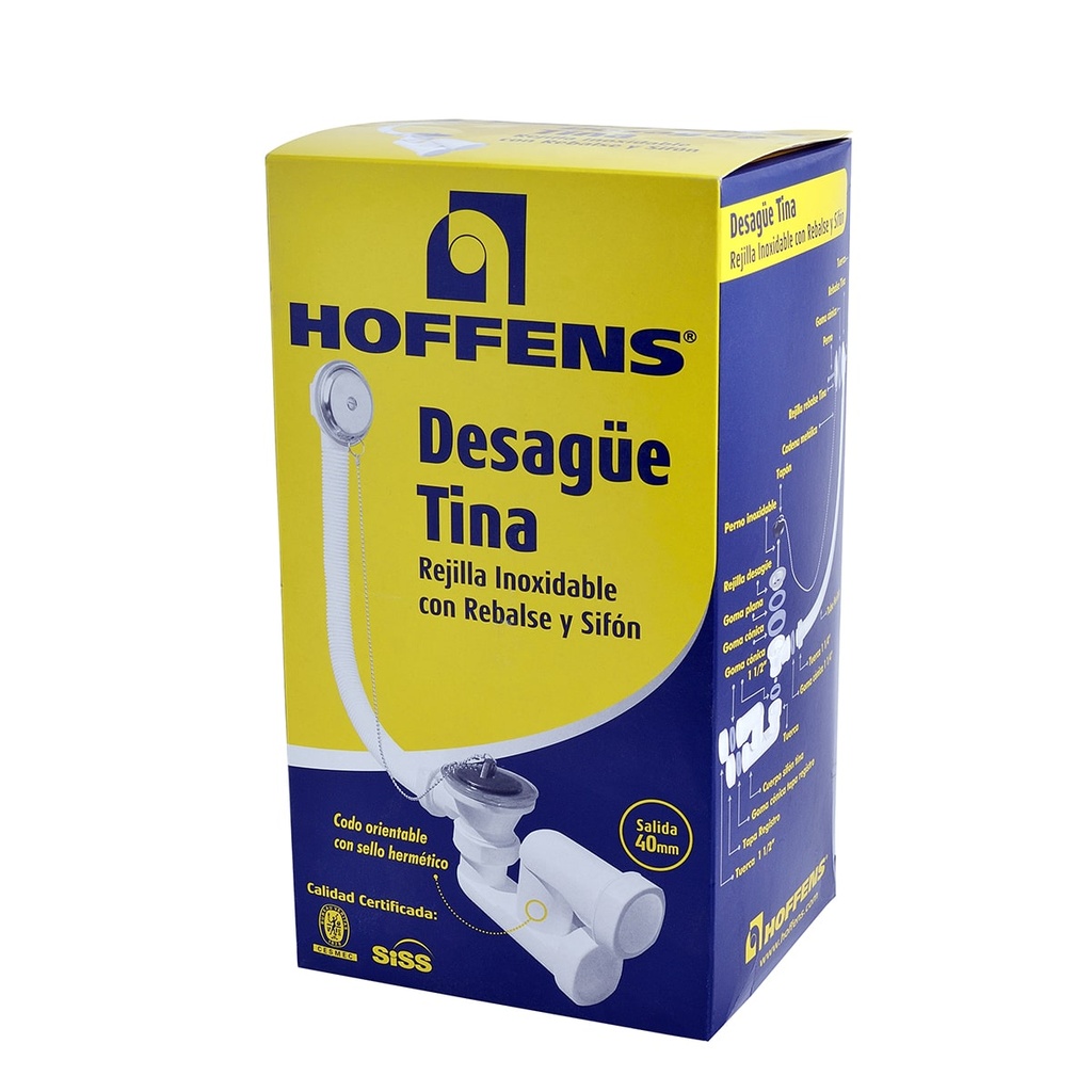 DESAGUE TINA 1.1/2 C/REBALSE  Y SIFON HOFFENS