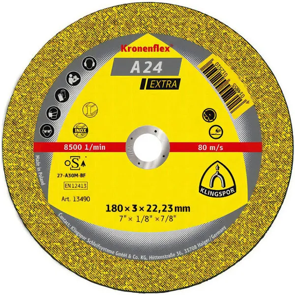 Disco de corte Kronenflex180 x 3 x 22,23 mm A24 Extra 7