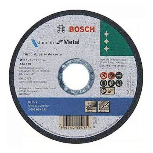 Disco De Corte Bosch Standard Metal/Inox 115x1,0mm